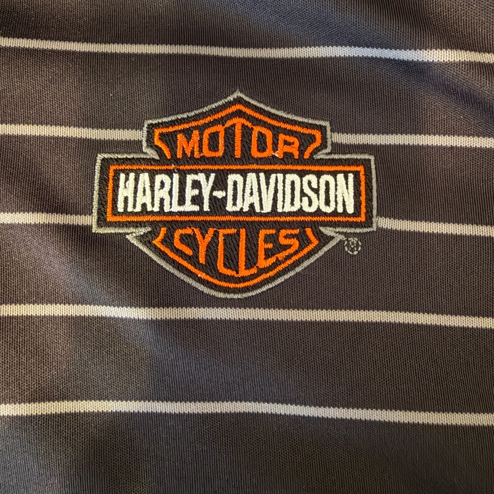 Harley Davidson Men’s Polo Shirt Extra Large Black Grey Striped Pullover Logo XL - Picture 6 of 7